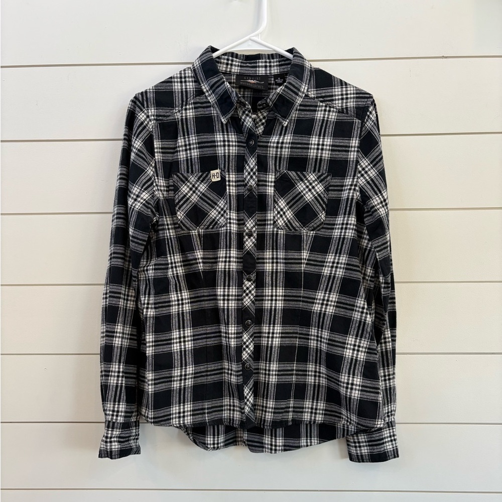 Harley-Davidson Women's Black and White Plaid Shirt